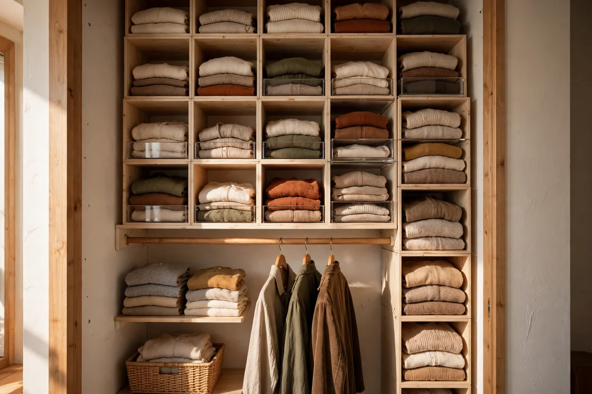 Stackable cubes using the full height of a small closet