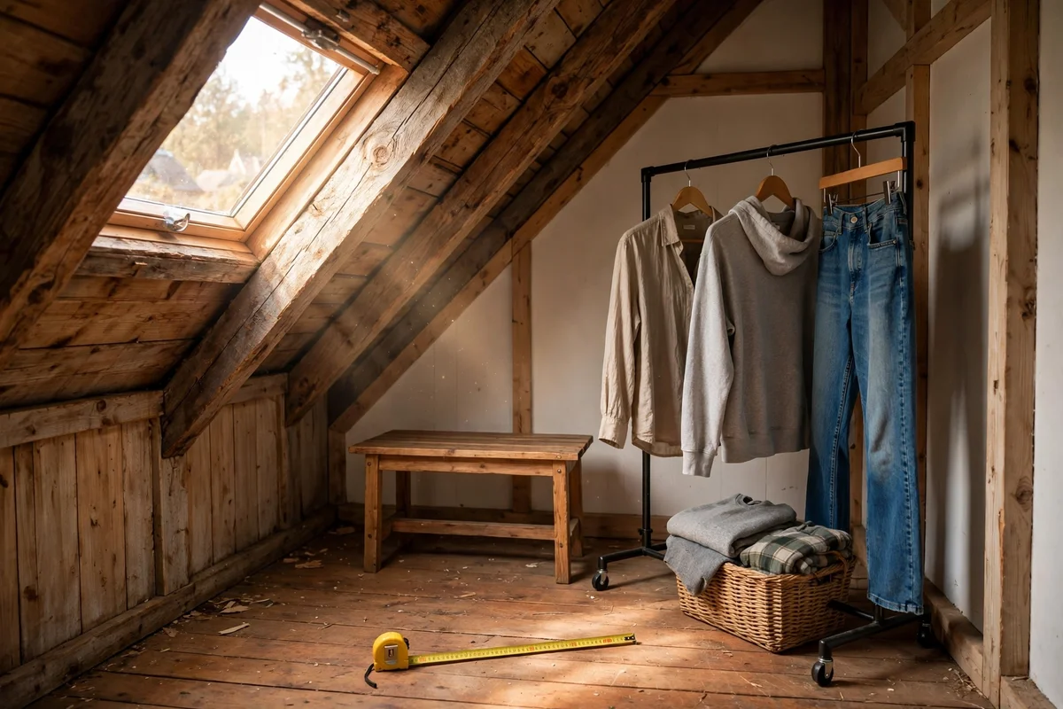 Dressing bench placed where attic head height is full
