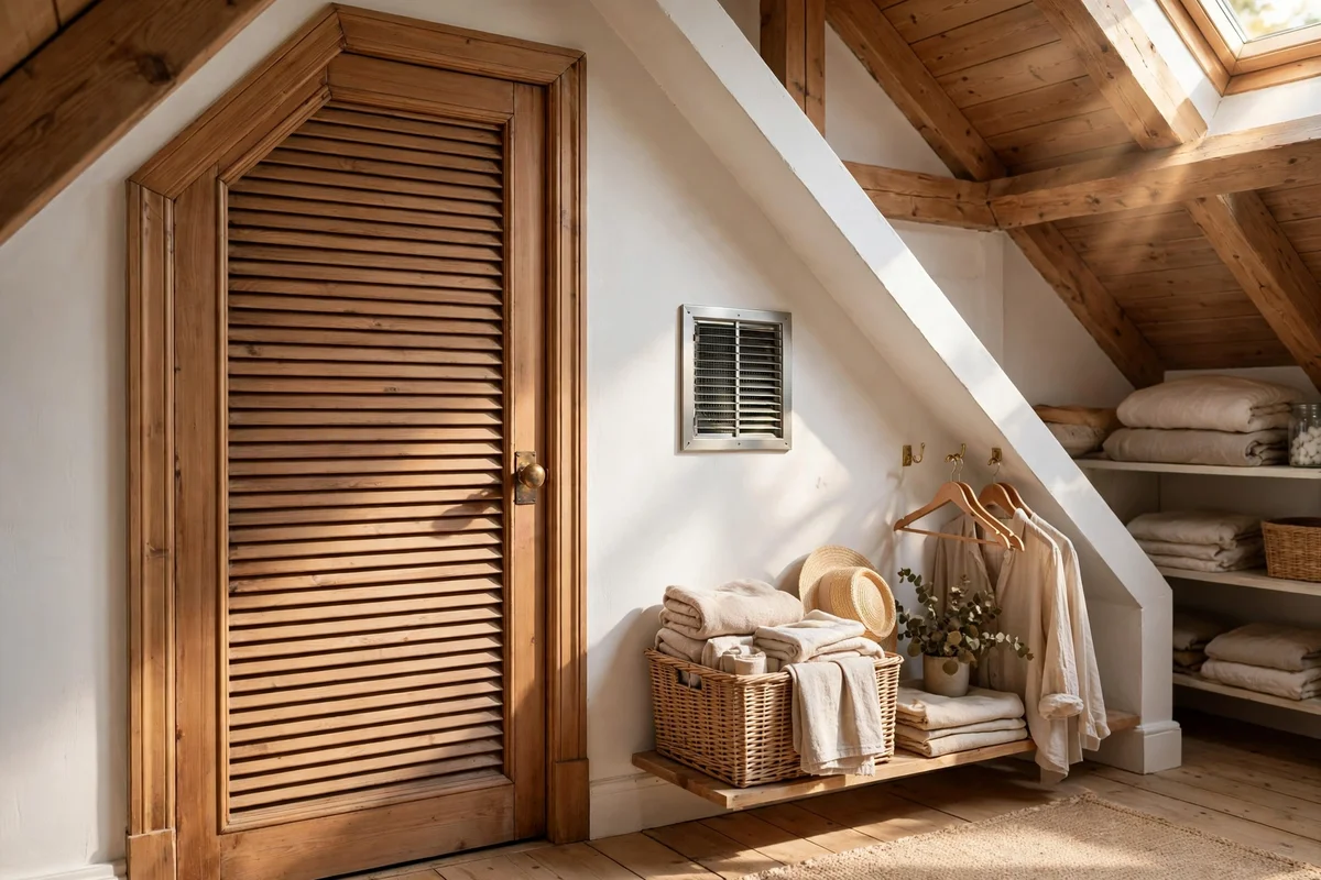 Louvred door and vent keeping an attic closet fresh