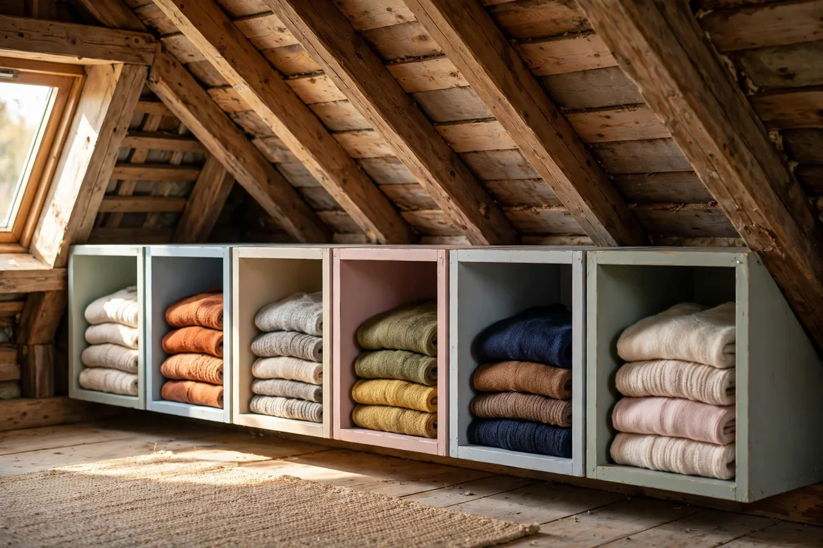 Open cubes of folded knits along the 90 cm line