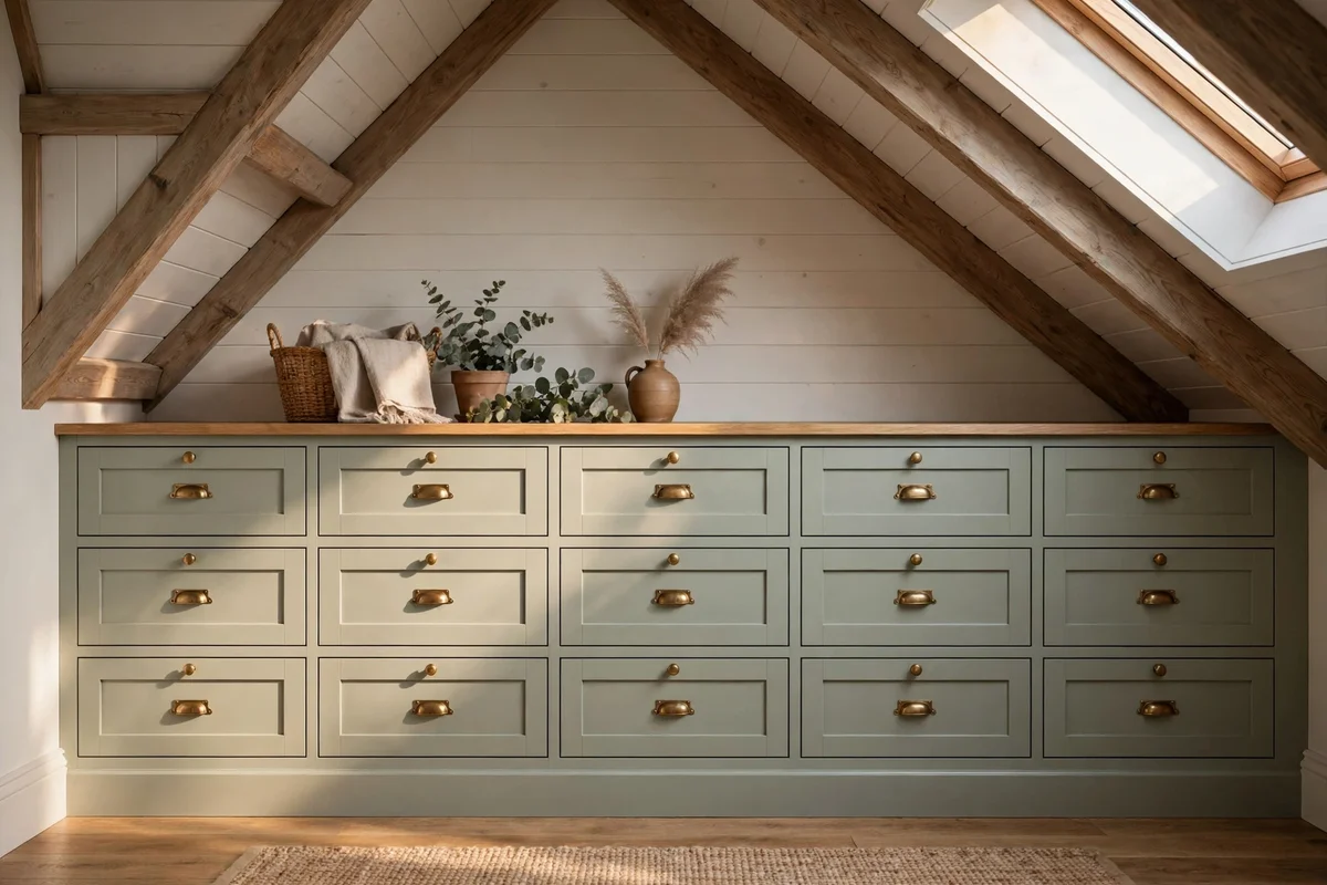 Built-in drawers finished in an attic knee wall