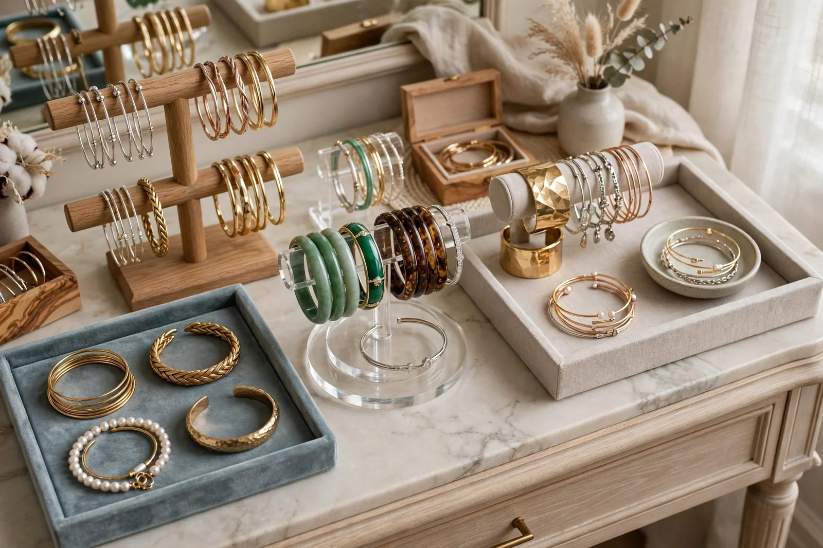 Beautiful bangle storage on a vanity