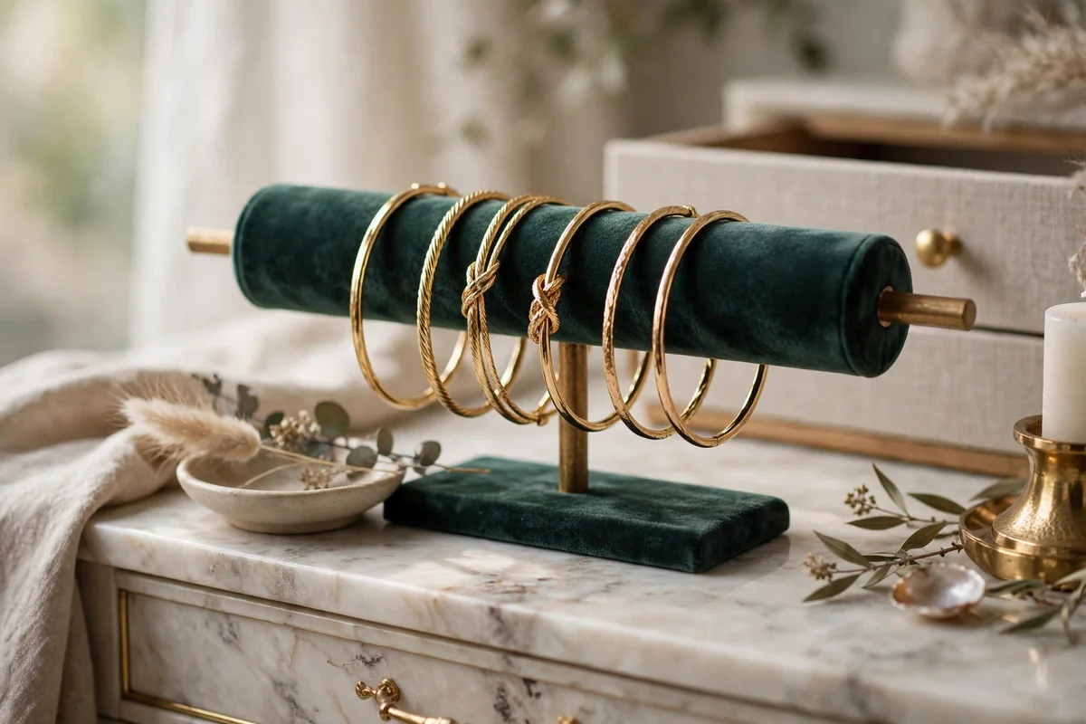 Velvet bracelet display bar with bangles