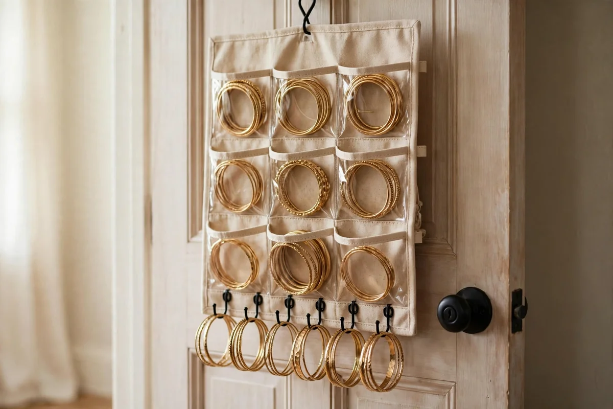 Hanging jewelry organizer with bangles