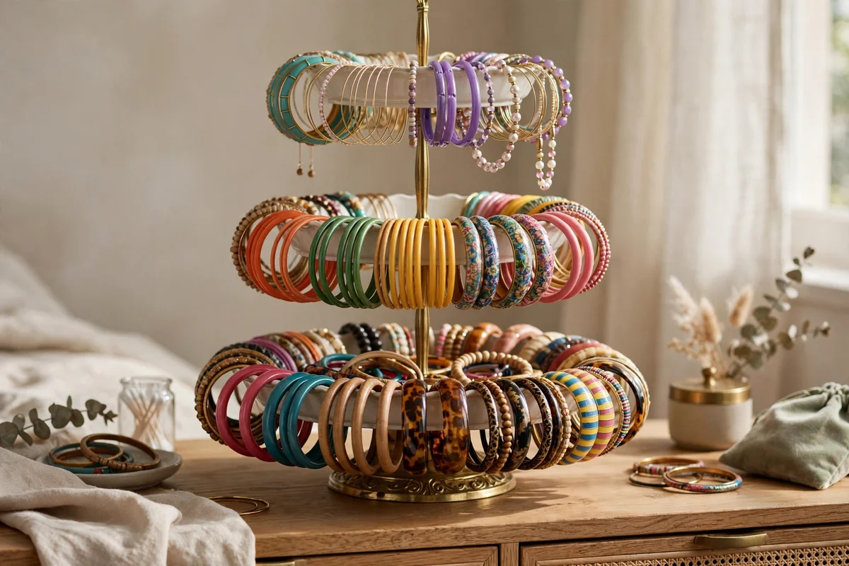Tiered stand displaying bangles