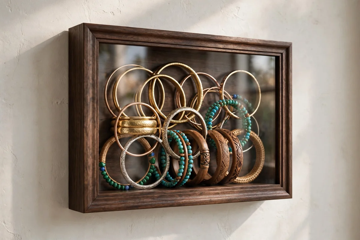 Shadow box displaying bangle collection