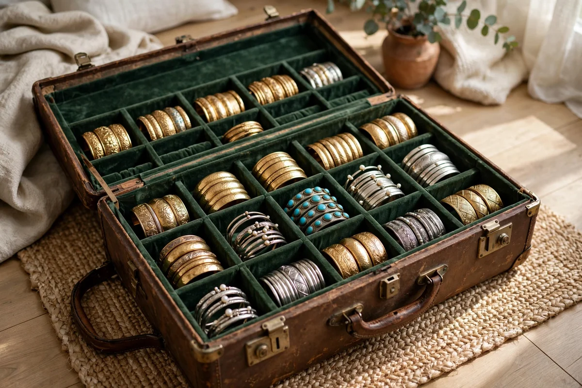 Vintage suitcase storing bangles