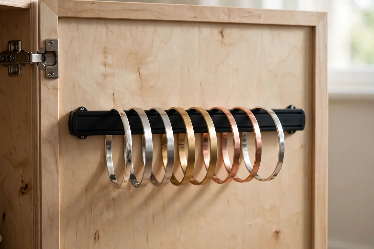 Magnetic strip holding metal bangles