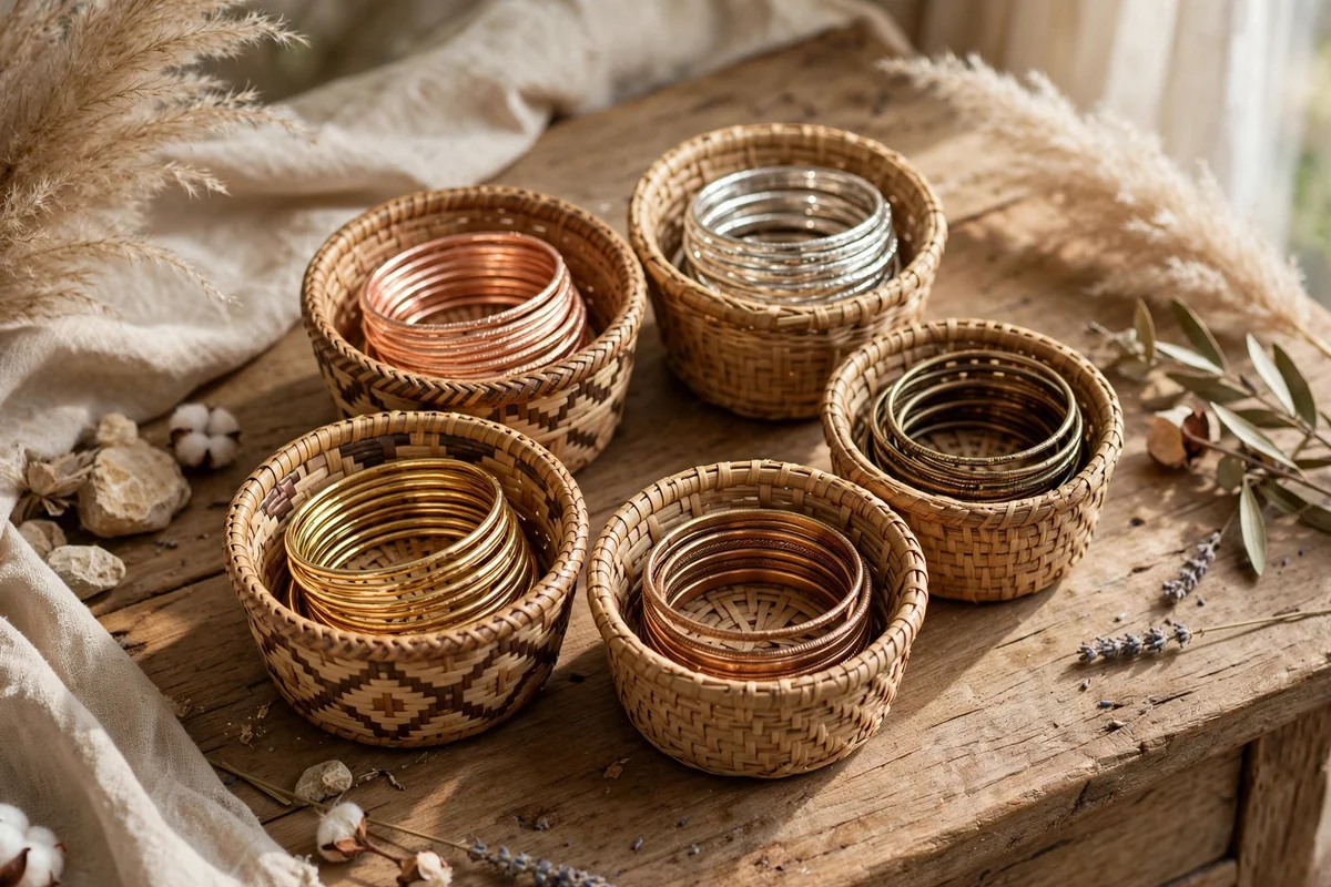 Woven baskets storing bangles