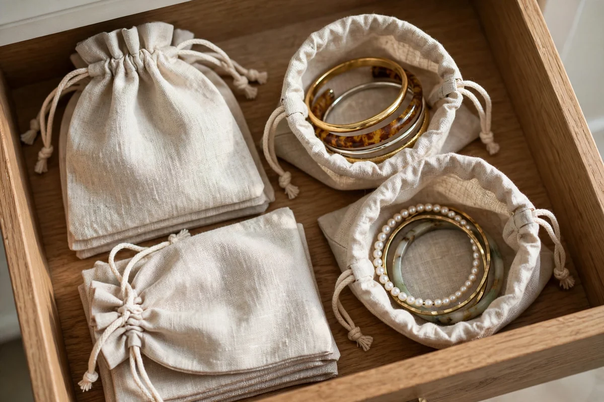 Linen pouches for bangle storage
