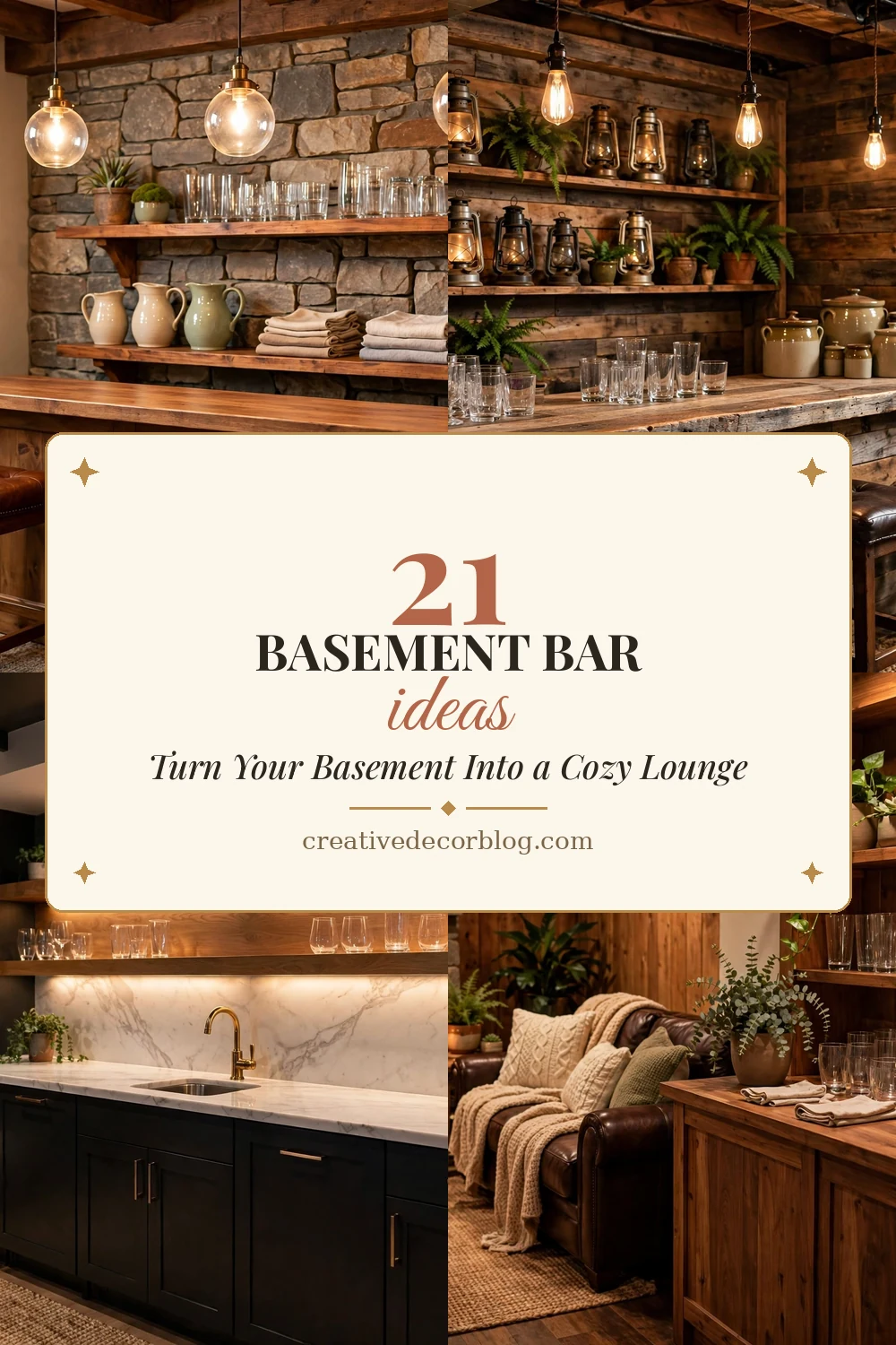 21 basement bar ideas Pinterest pin collage