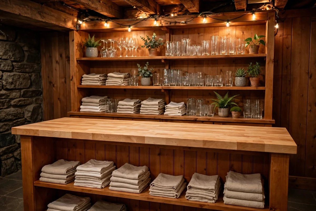 Warm wood basement bar counter