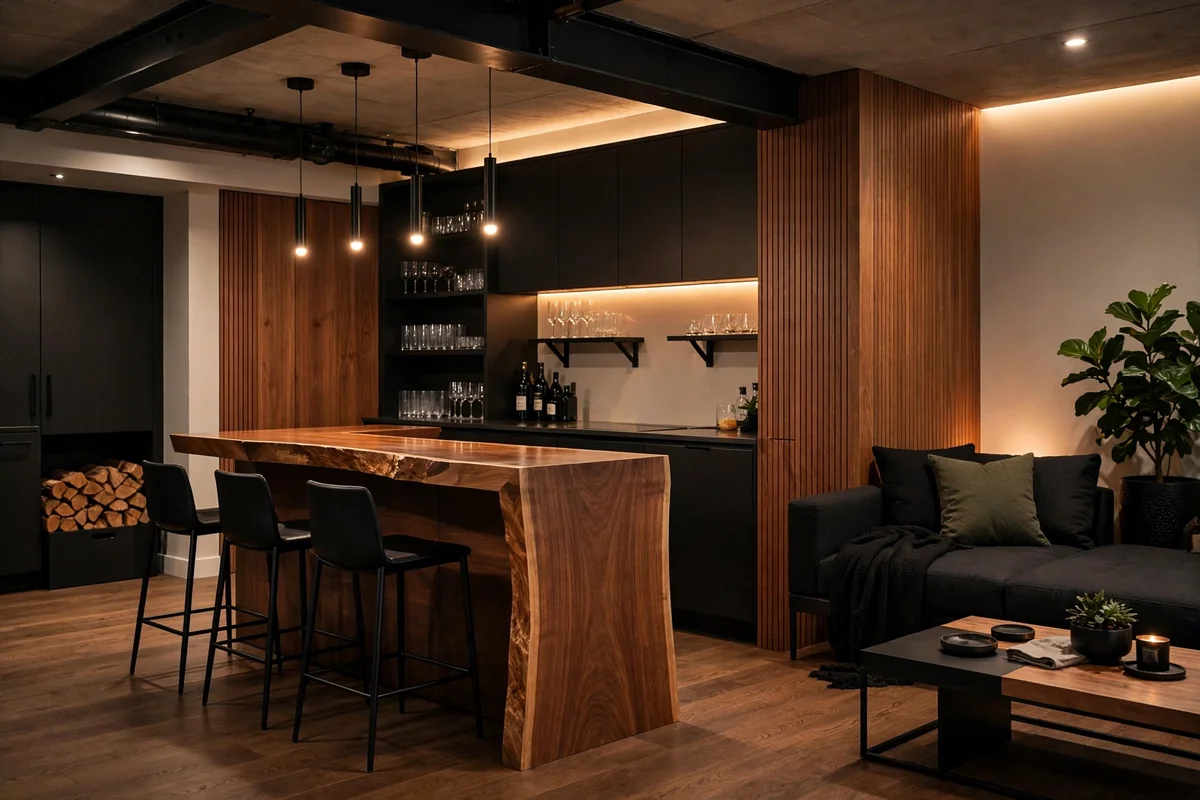 Modern minimalist basement bar
