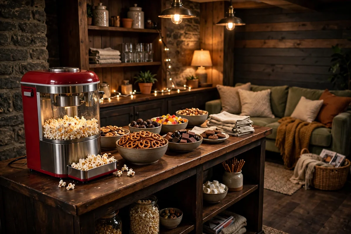 Snack station in basement bar area