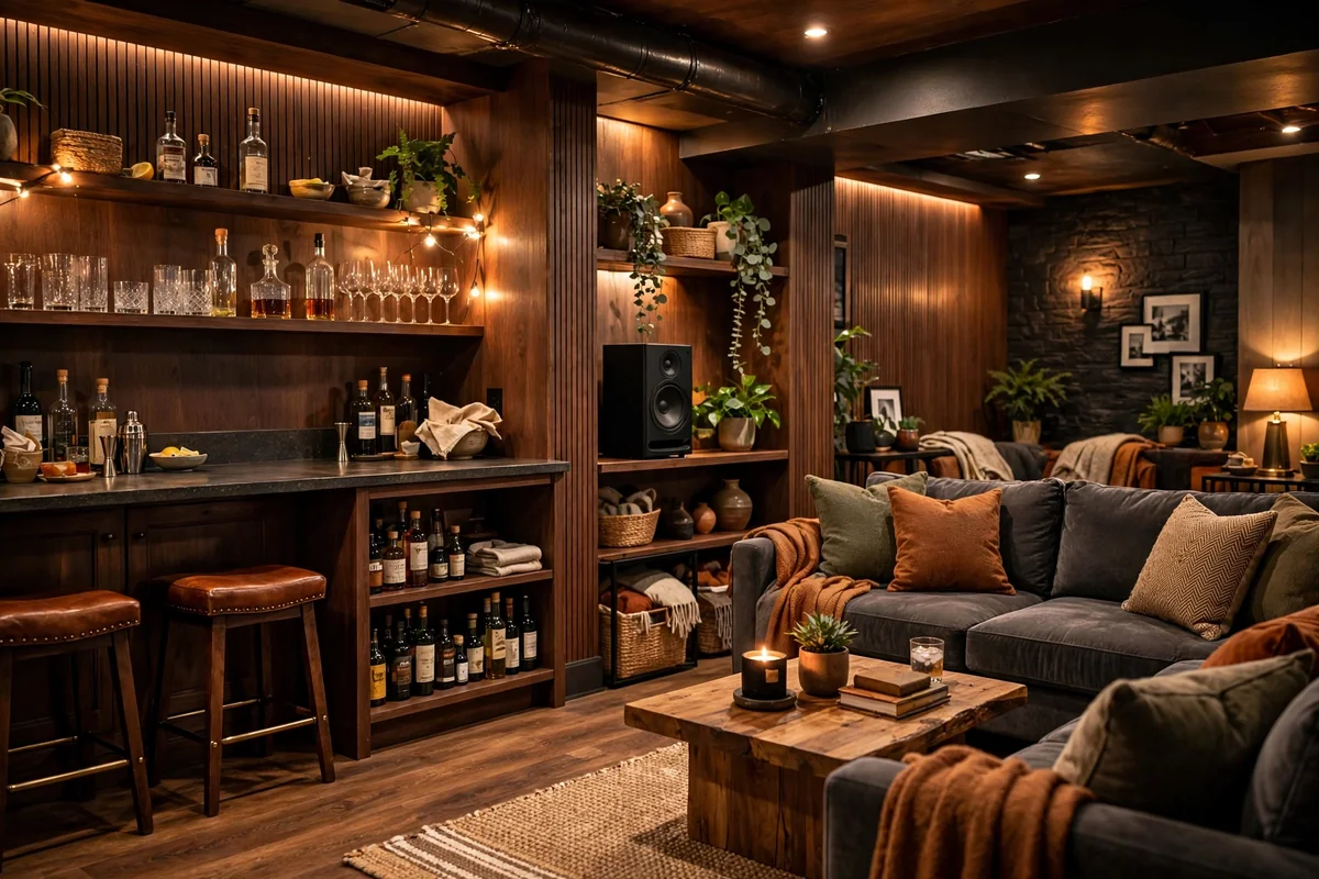Sound setup in basement bar lounge