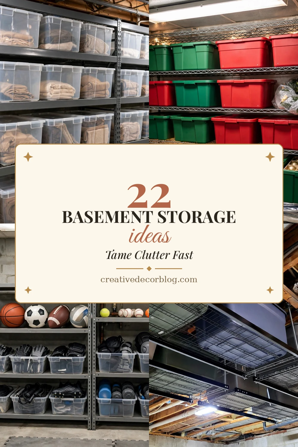 22 basement storage ideas collage with title