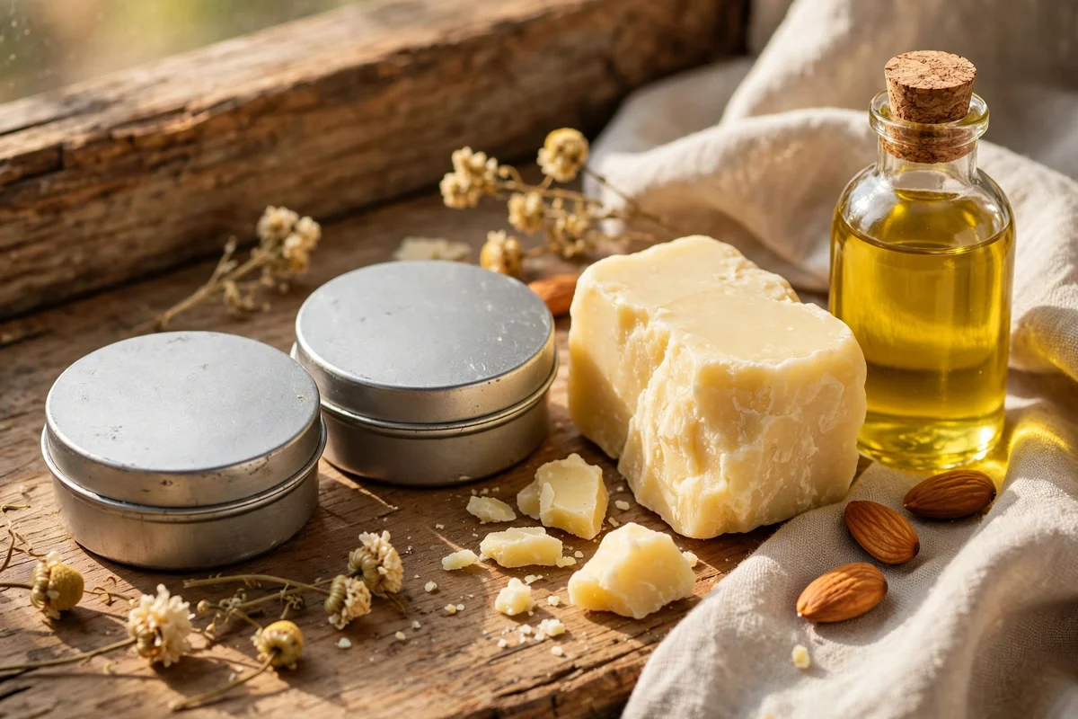 Plain unscented beeswax lip balm tins with shea butter and almond oil