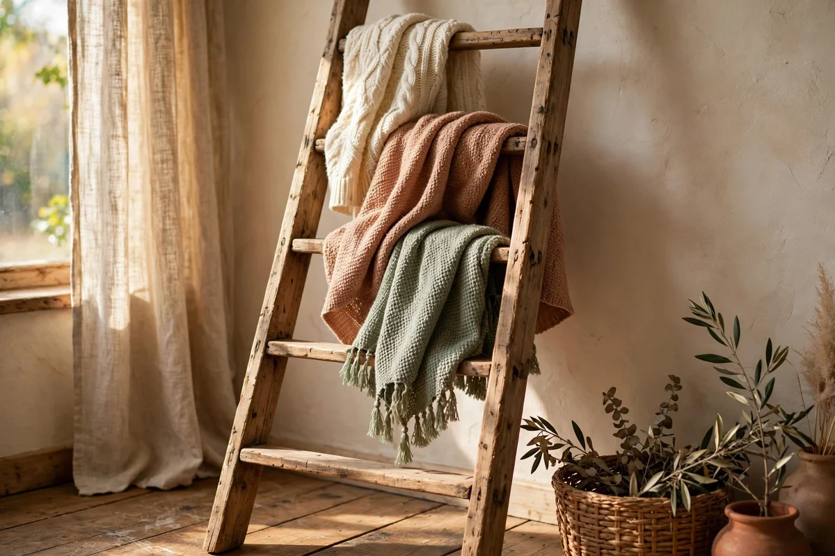 Ladder with throws on upper rungs and bottom rung left empty
