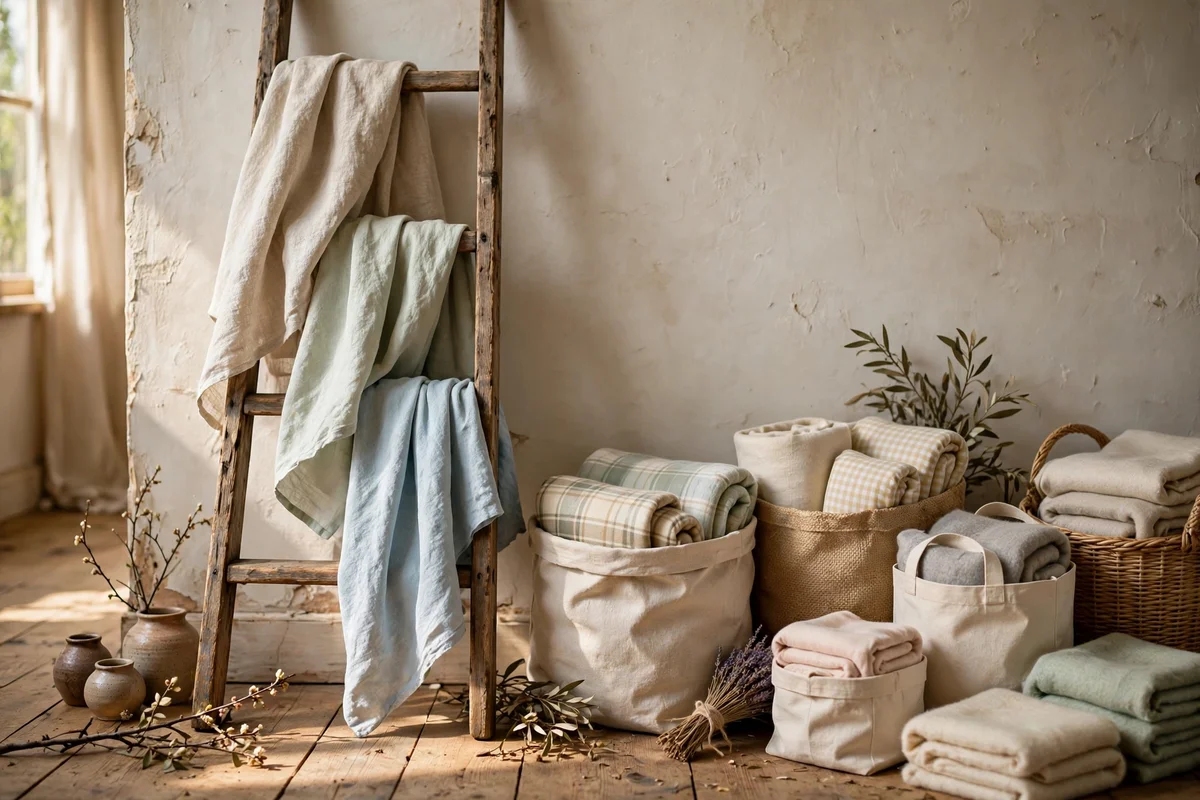 Ladder with light spring throws and seasonal storage nearby