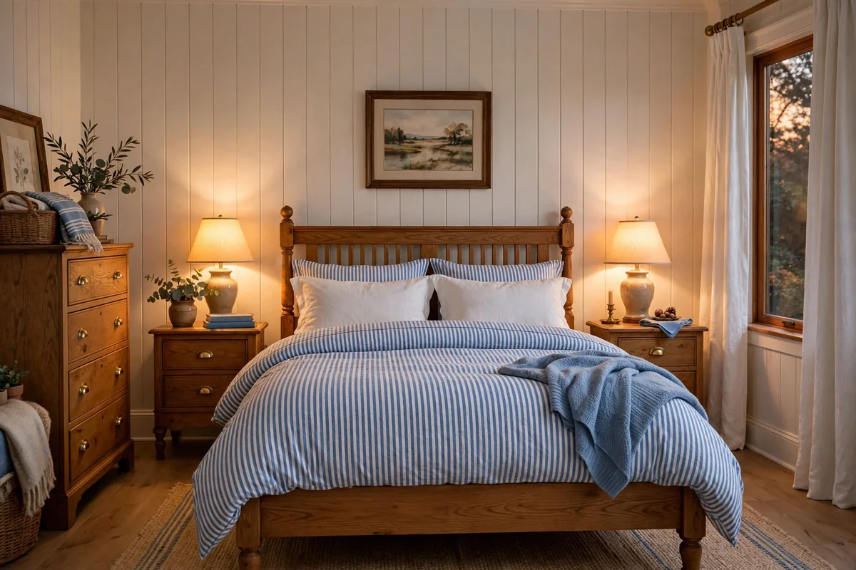 Blue and white striped bedding