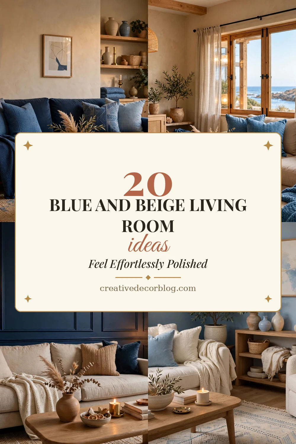 20 blue and beige living room ideas Pinterest pin collage