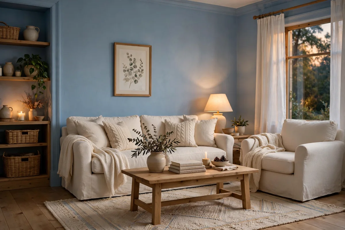 Powder blue and cream living room
