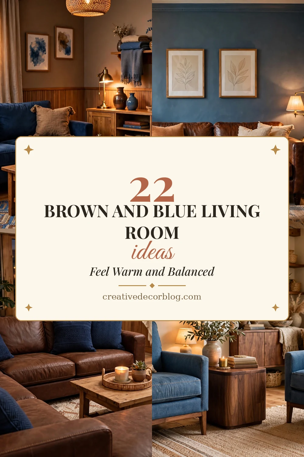 22 brown and blue living room ideas Pinterest pin collage