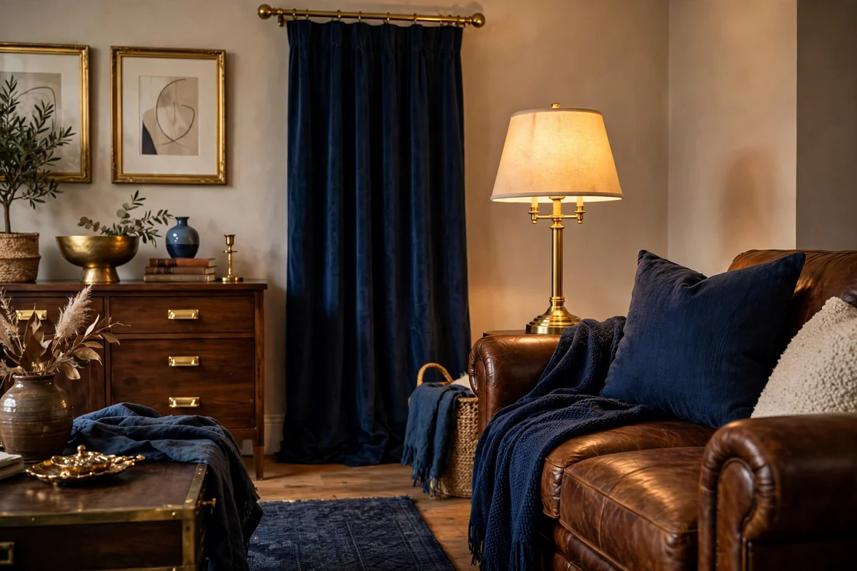 Brass accents with brown and blue