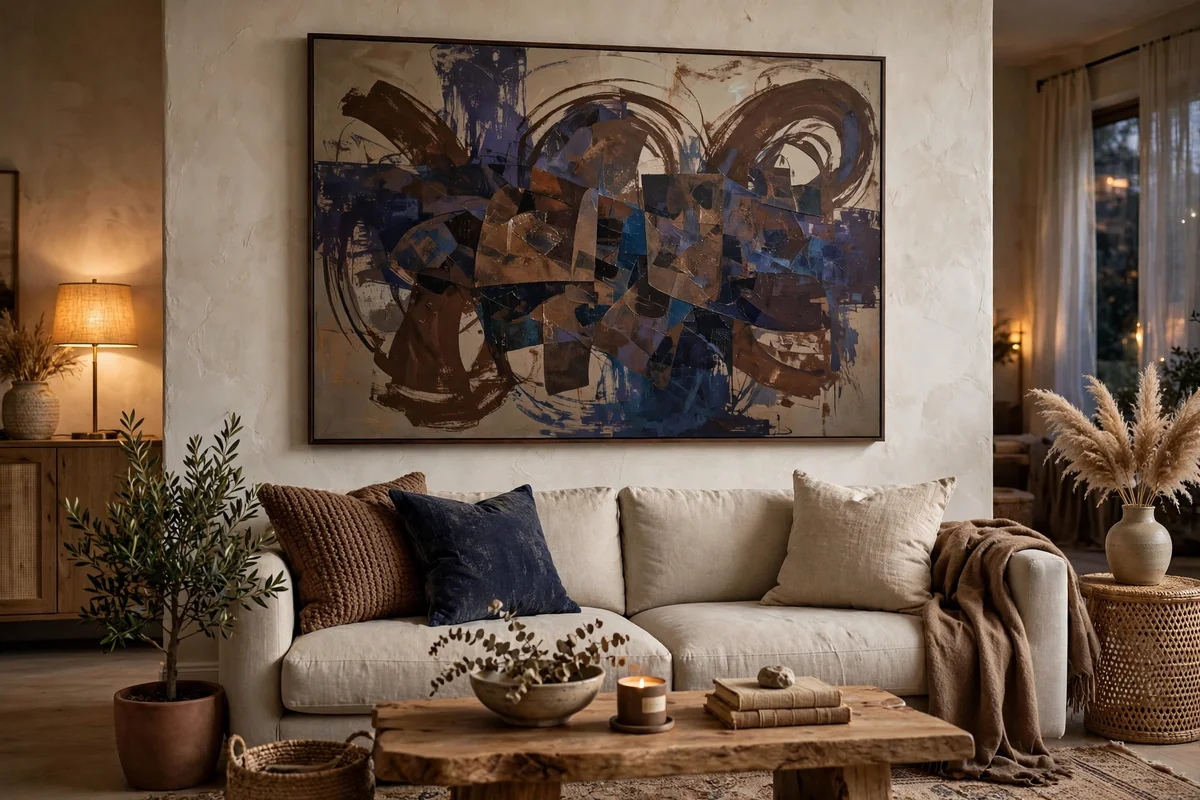 Artwork mixing brown and blue