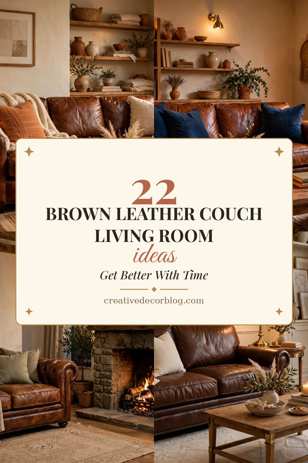 22 brown leather couch living room ideas Pinterest pin collage