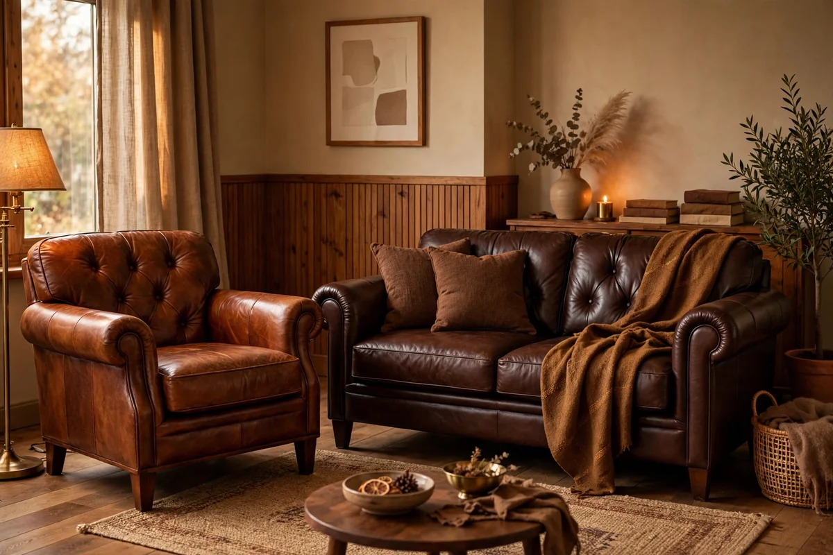 Cognac and chocolate leather tones