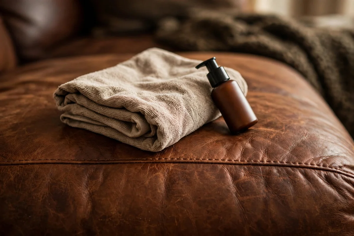 Conditioning a brown leather couch
