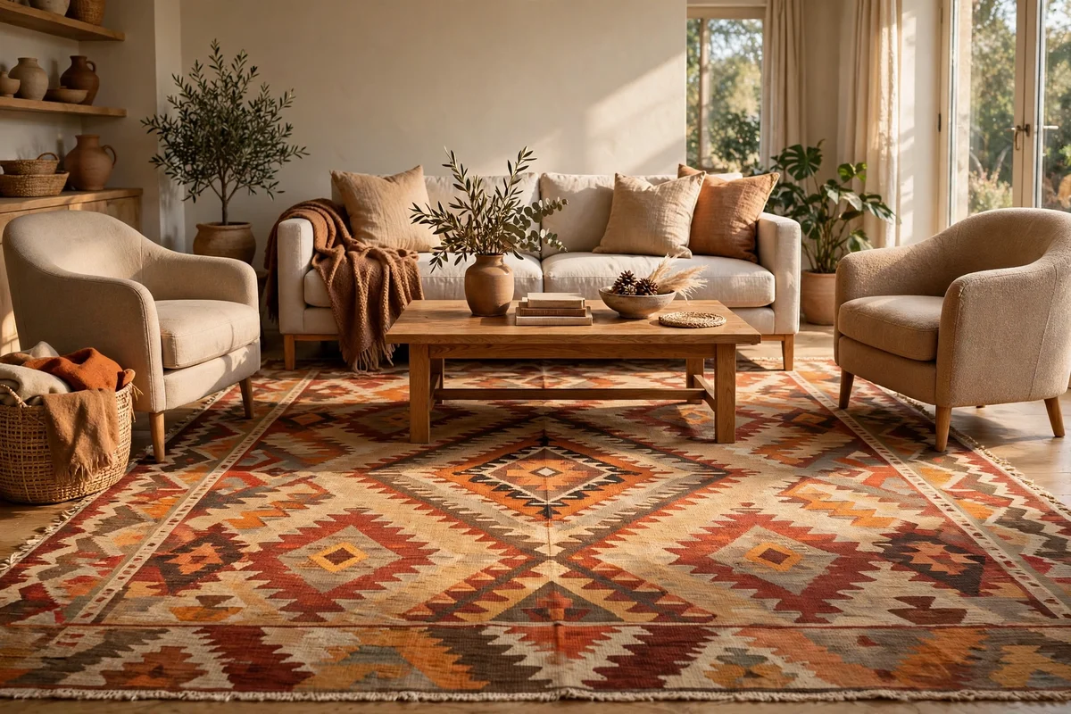 Lay a Wool Flatweave Rug to Soften Hard Builder Floors