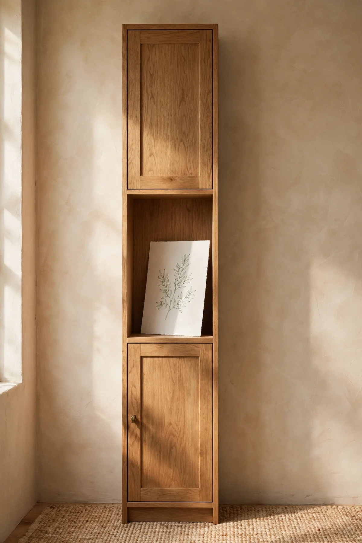 One quiet breathing shelf among full bookcase shelves