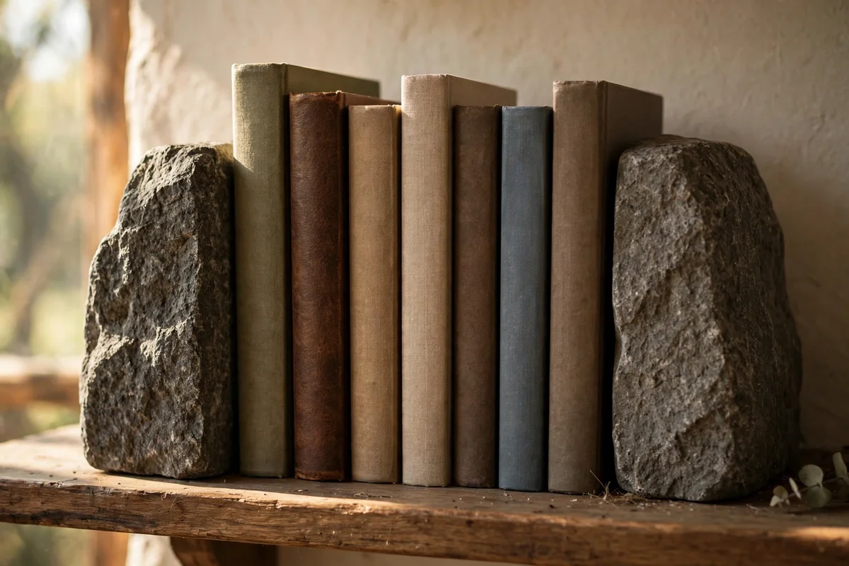 Heavy bookends keeping a book row upright