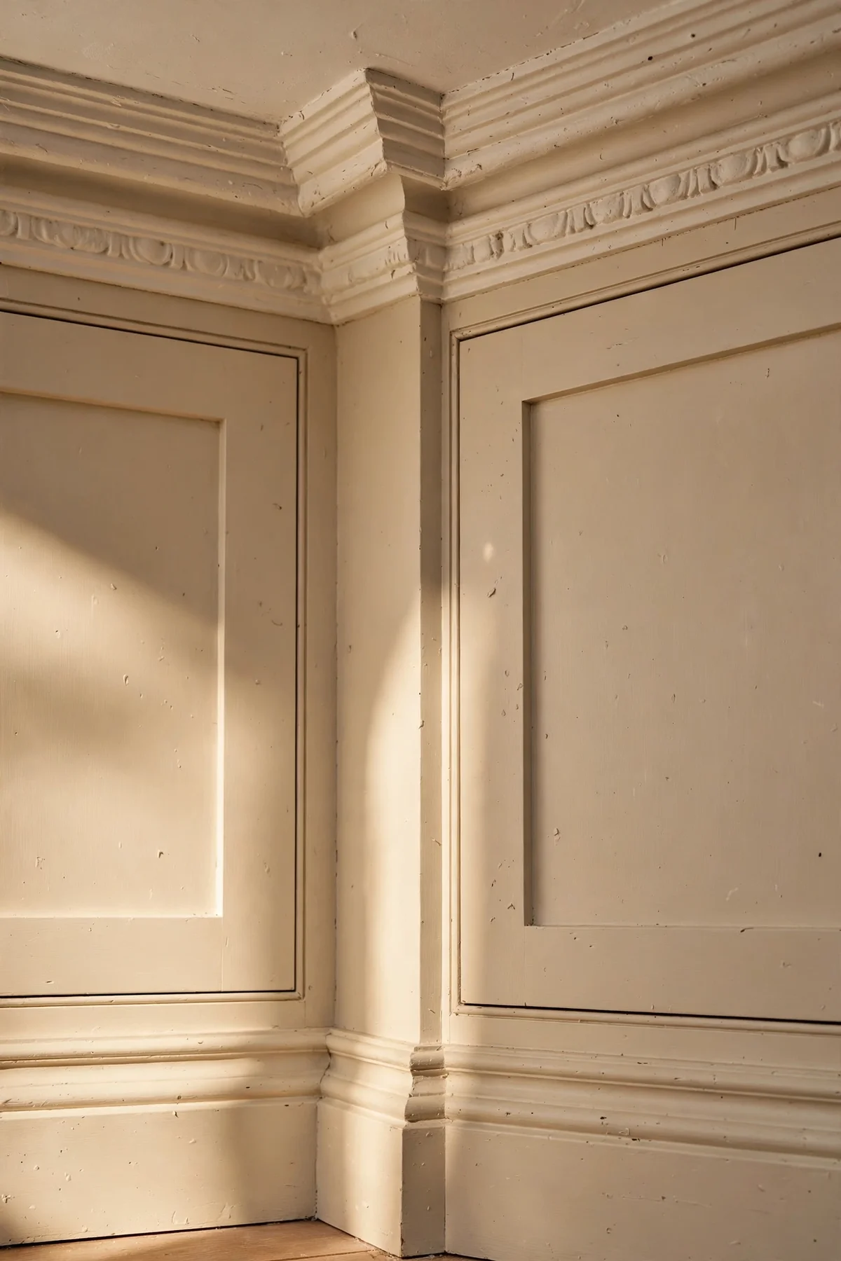 Built in cabinets finished with crown moulding and a painted plinth