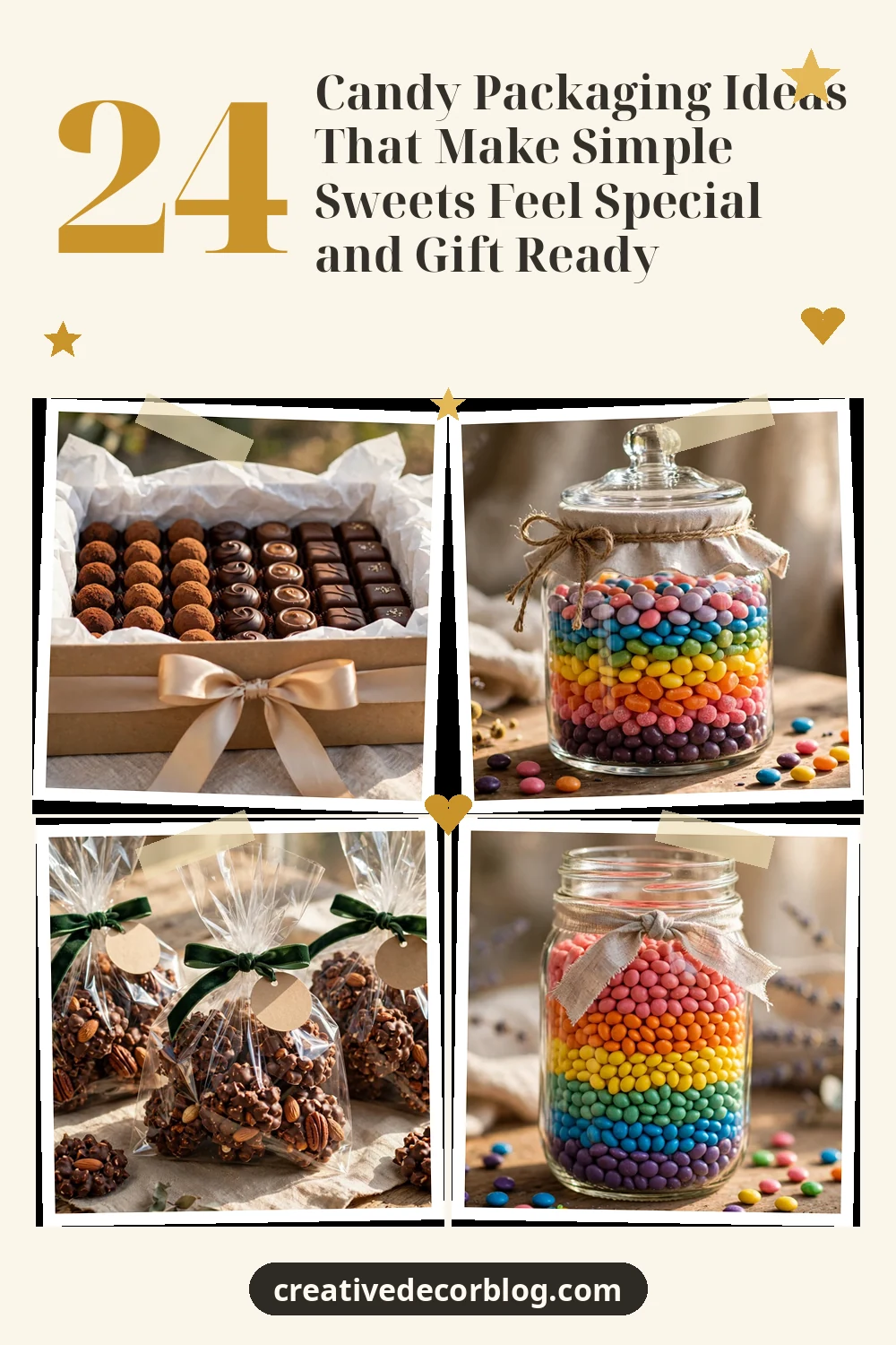 Pinterest pin with four candy packaging photos and the article title