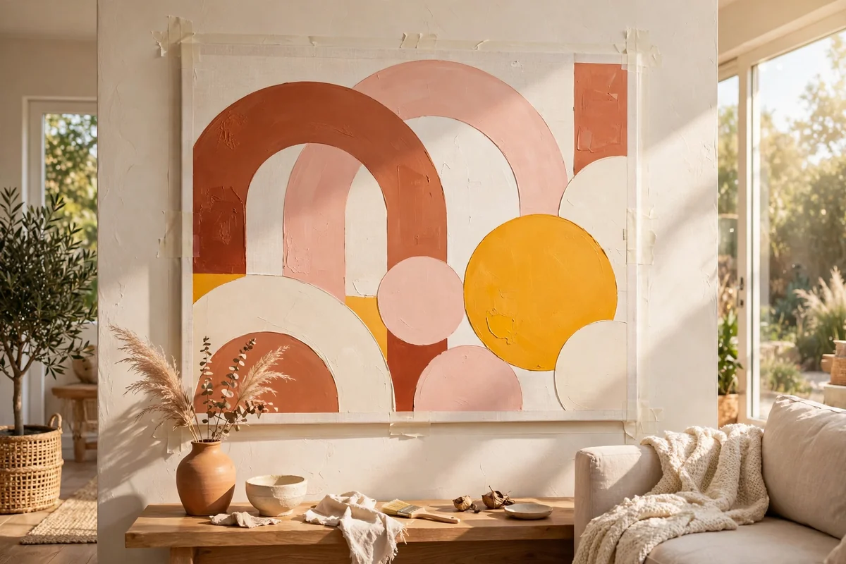 A colour block canvas with earthy arches and circles