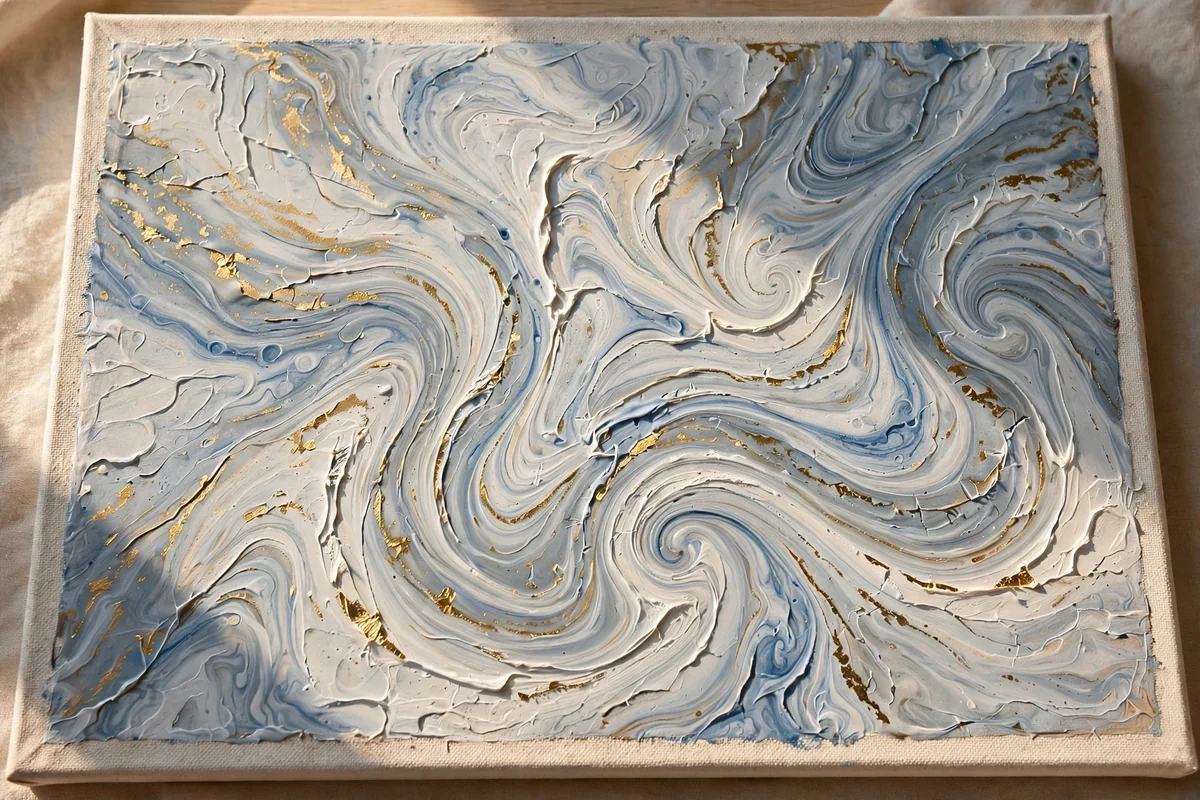 A canvas painting of marble veins with gold touches