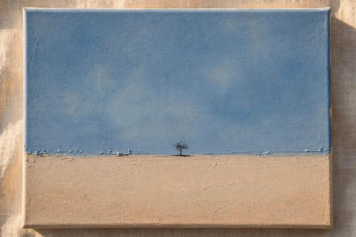 A two-tone horizon canvas with one lone tree