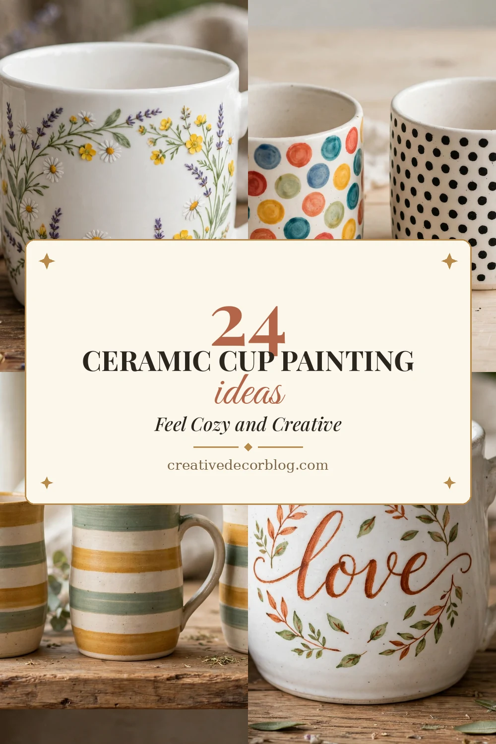 24 ceramic cup painting ideas Pinterest pin collage