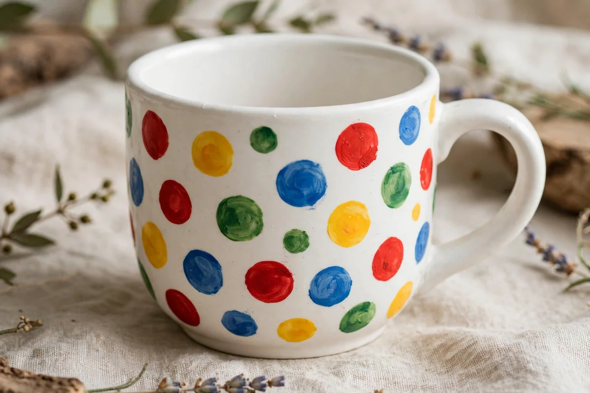 Ceramic cup with simple painted dots