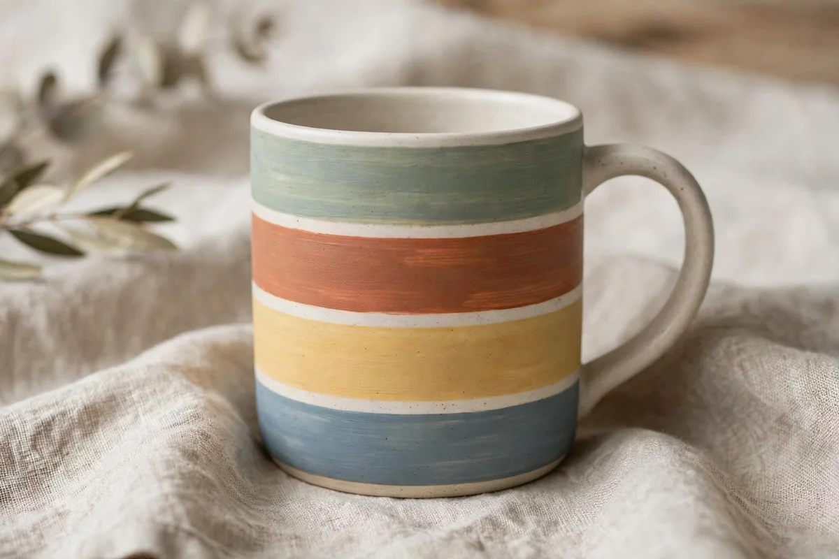 Ceramic cup with painted stripes