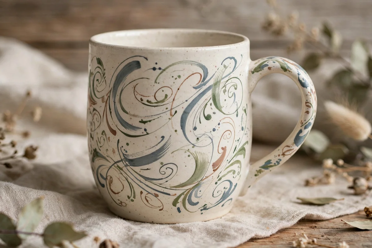 Ceramic cup with hand-lettered words