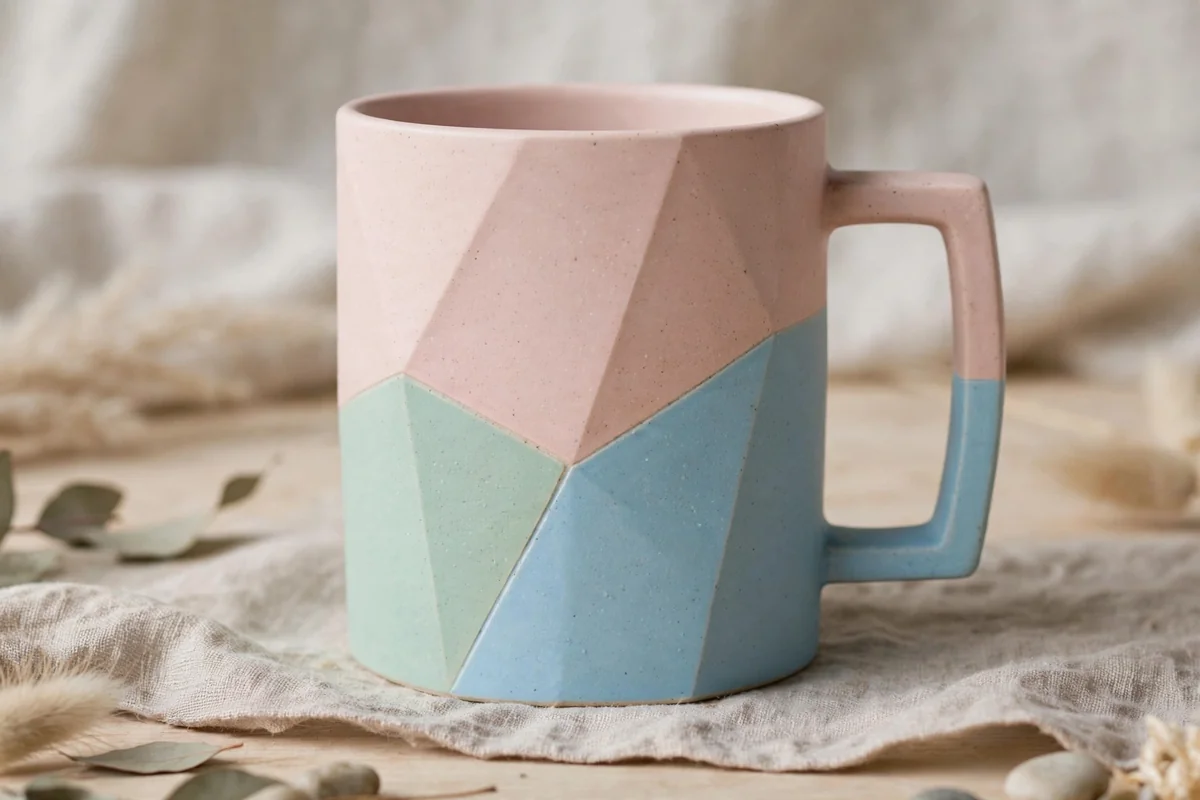 Ceramic cup with pastel color blocking