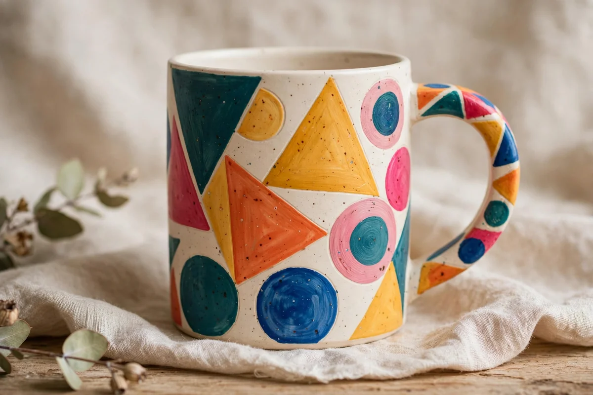 Ceramic cup with geometric shapes