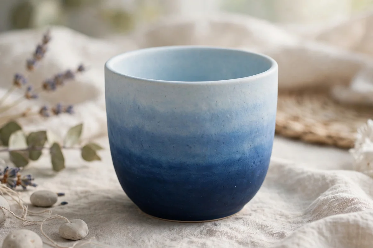 Ceramic cup with ombre paint effect