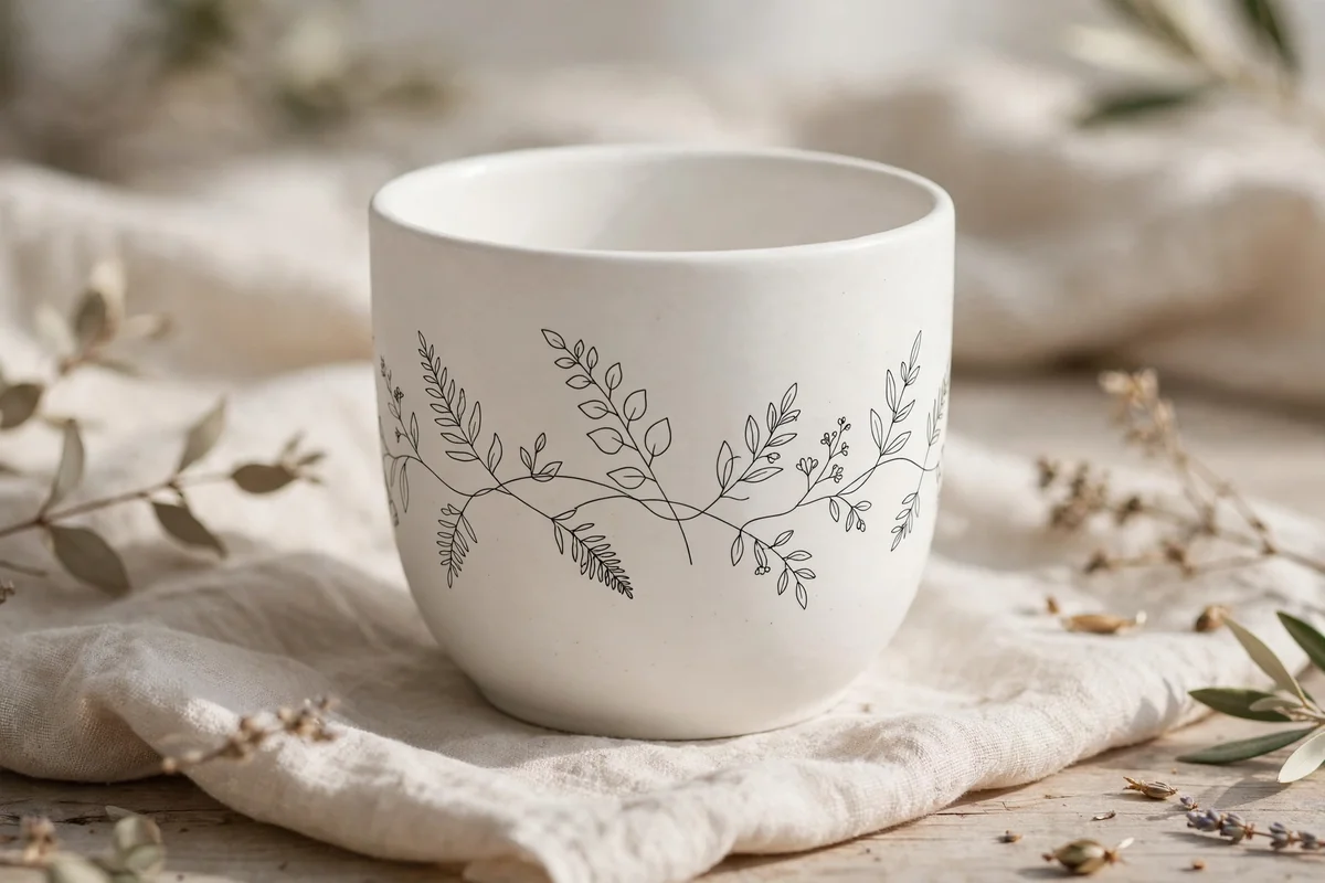 Ceramic cup with minimalist line art