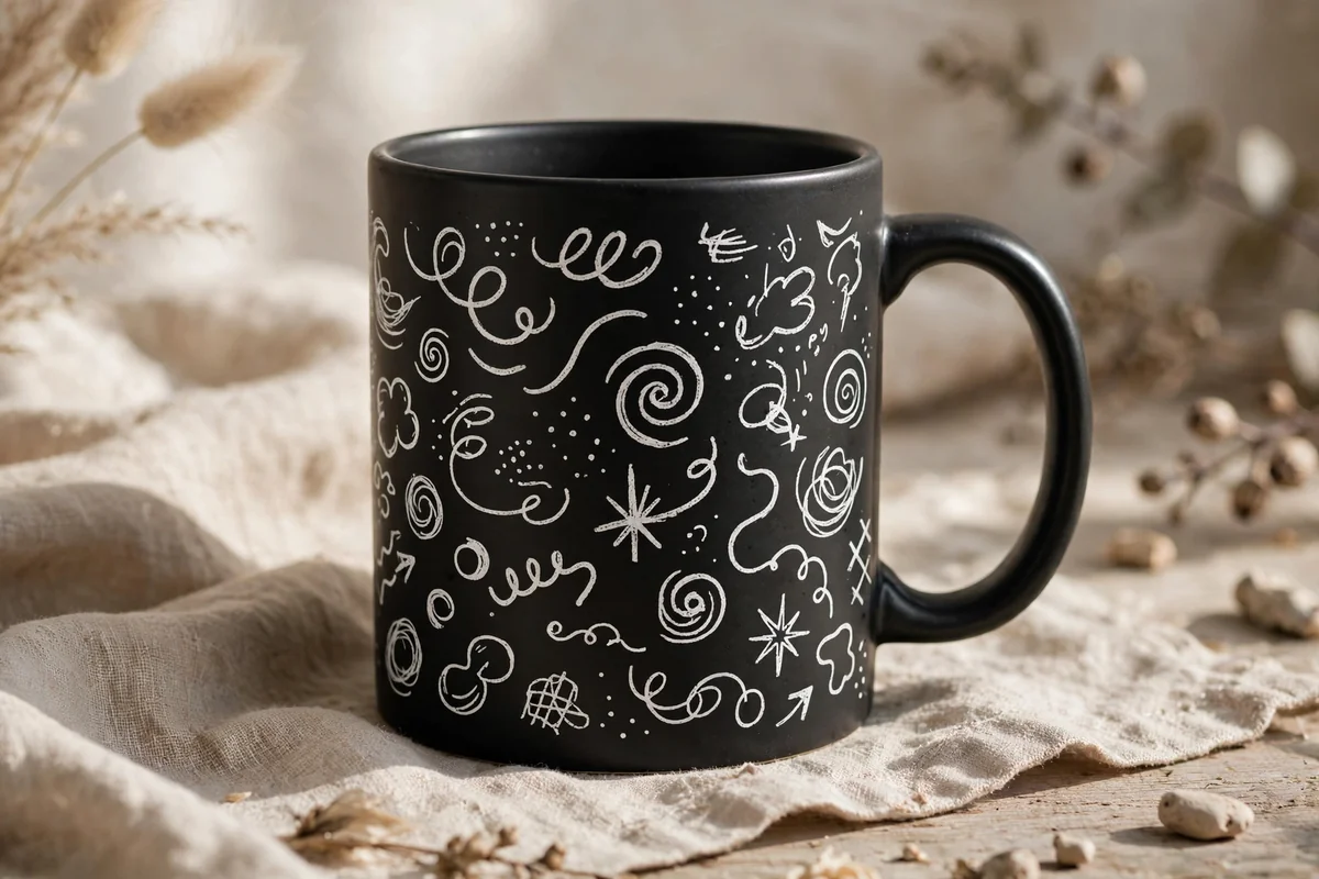 Ceramic cup in chalkboard paint style