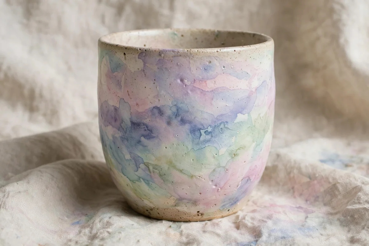 Ceramic cup with watercolor wash